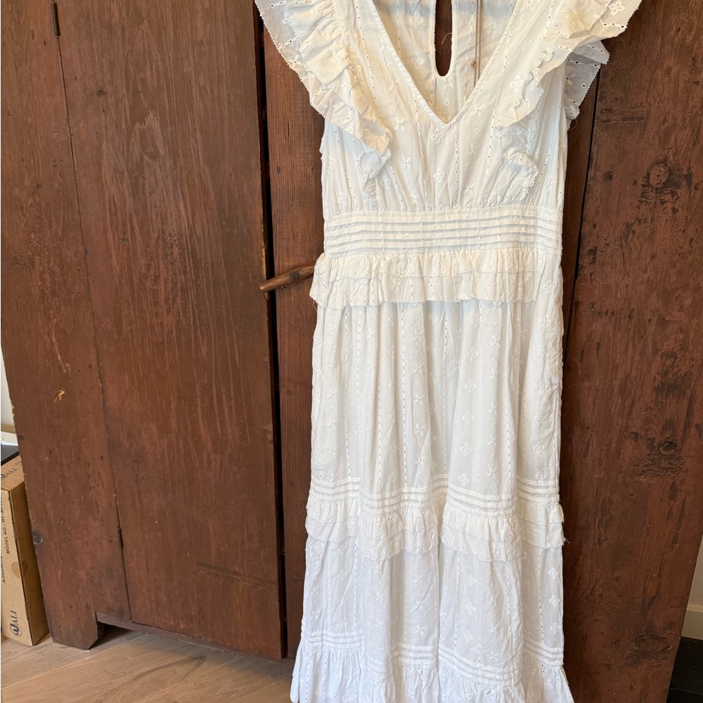 White Eyelet Ruffle Midi Dress